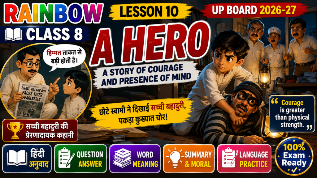 Rainbow Class 8 Lesson 10 A Hero Hindi Translation Question Answer Word Meaning UP Board 2026-27