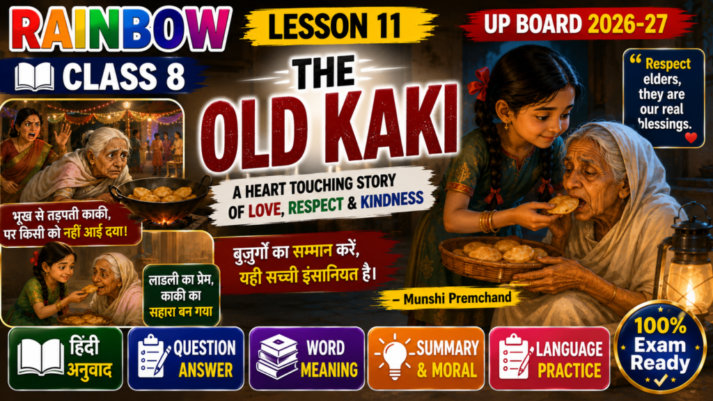 Rainbow Class 8 Lesson 11 The Old Kaki Hindi Translation Question Answer Word Meaning UP Board 2026-27