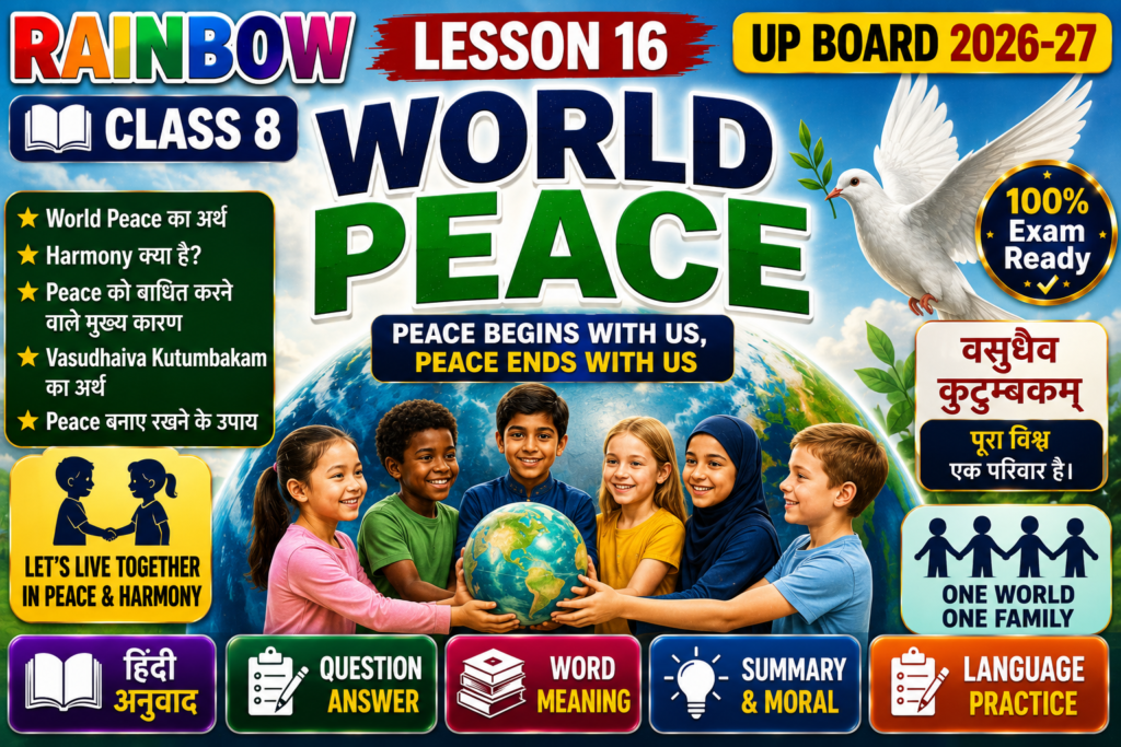 Rainbow Class 8 Lesson 16 World Peace Hindi Translation Question Answer Word Meaning UP Board 2026-27