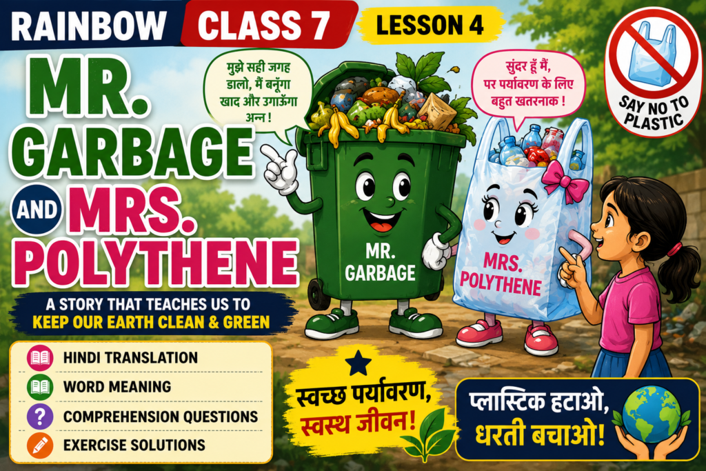 Rainbow Class 7 Lesson 4 Mr. Garbage and Mrs. Polythene Hindi Translation Word Meaning Question Answer Exercise Solution