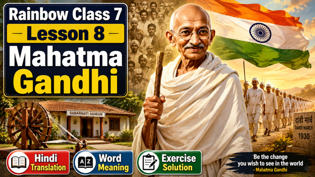 Rainbow Class 7 Lesson 8 Mahatma Gandhi Hindi Translation Word Meaning Question Answer Exercise Solution