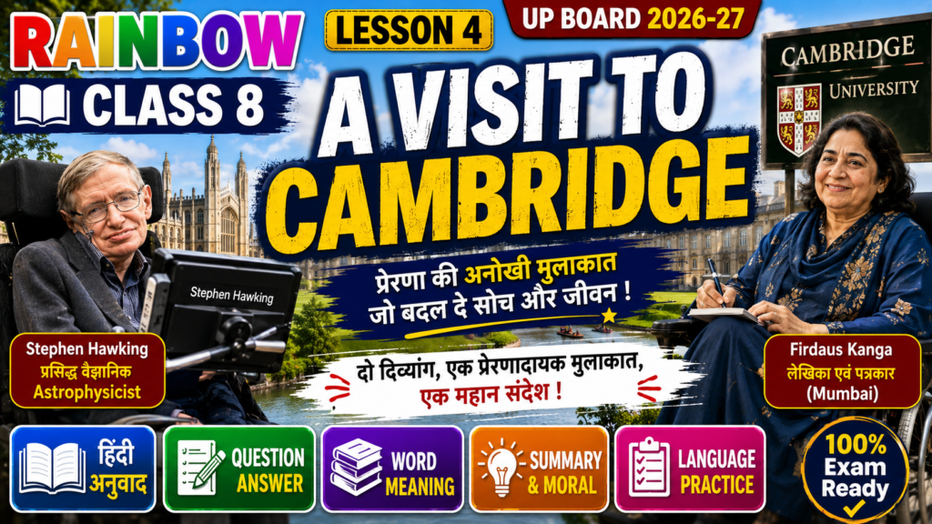 Rainbow Class 8 Lesson 4 A Visit to Cambridge Hindi Translation Question Answer Word Meaning UP Board 2026-27