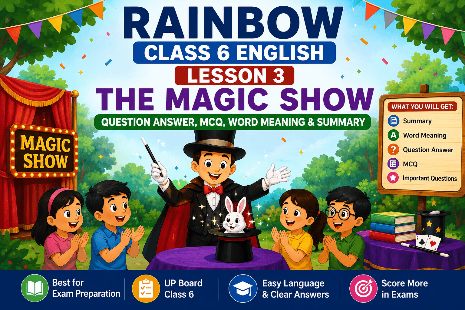 Rainbow Class 6 Lesson 3 The Magic Show Question Answer MCQ Word Meaning Summary
