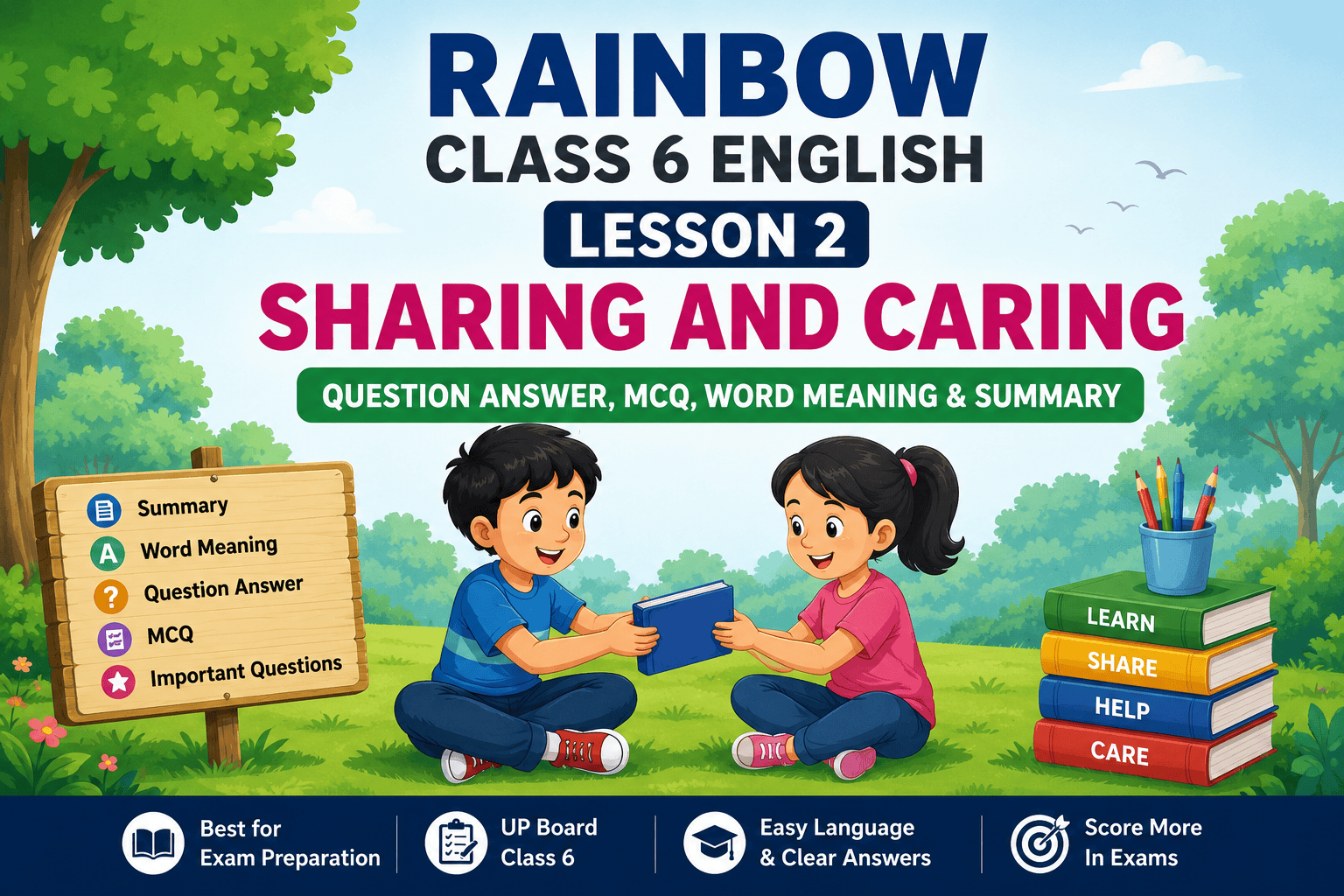 Rainbow Class 6 Lesson 2 Sharing and Caring Question Answer MCQ Word Meaning Summary